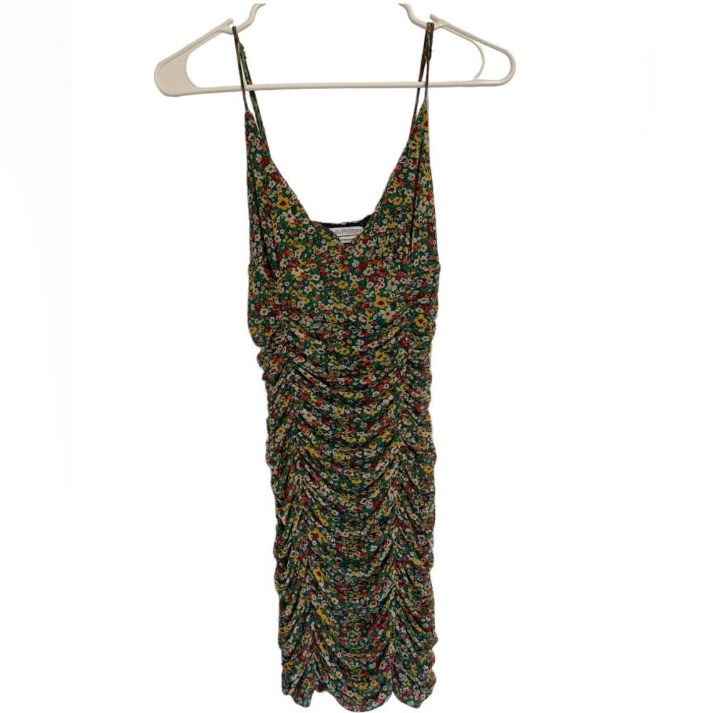 Urban Outfitters Floral Mesh Ruched Bodycon Mini Dress | small